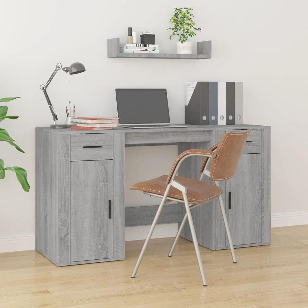 vidaXL Desk with Cabinet White vidaXL Engineered Wood - Desks Desk
