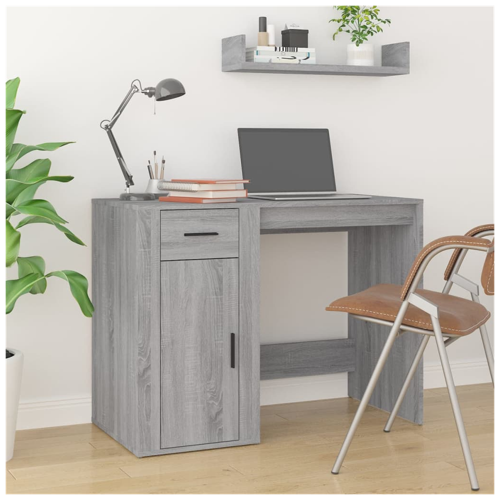 vidaXL Desk with Cabinet White vidaXL Engineered Wood - Desks Desk