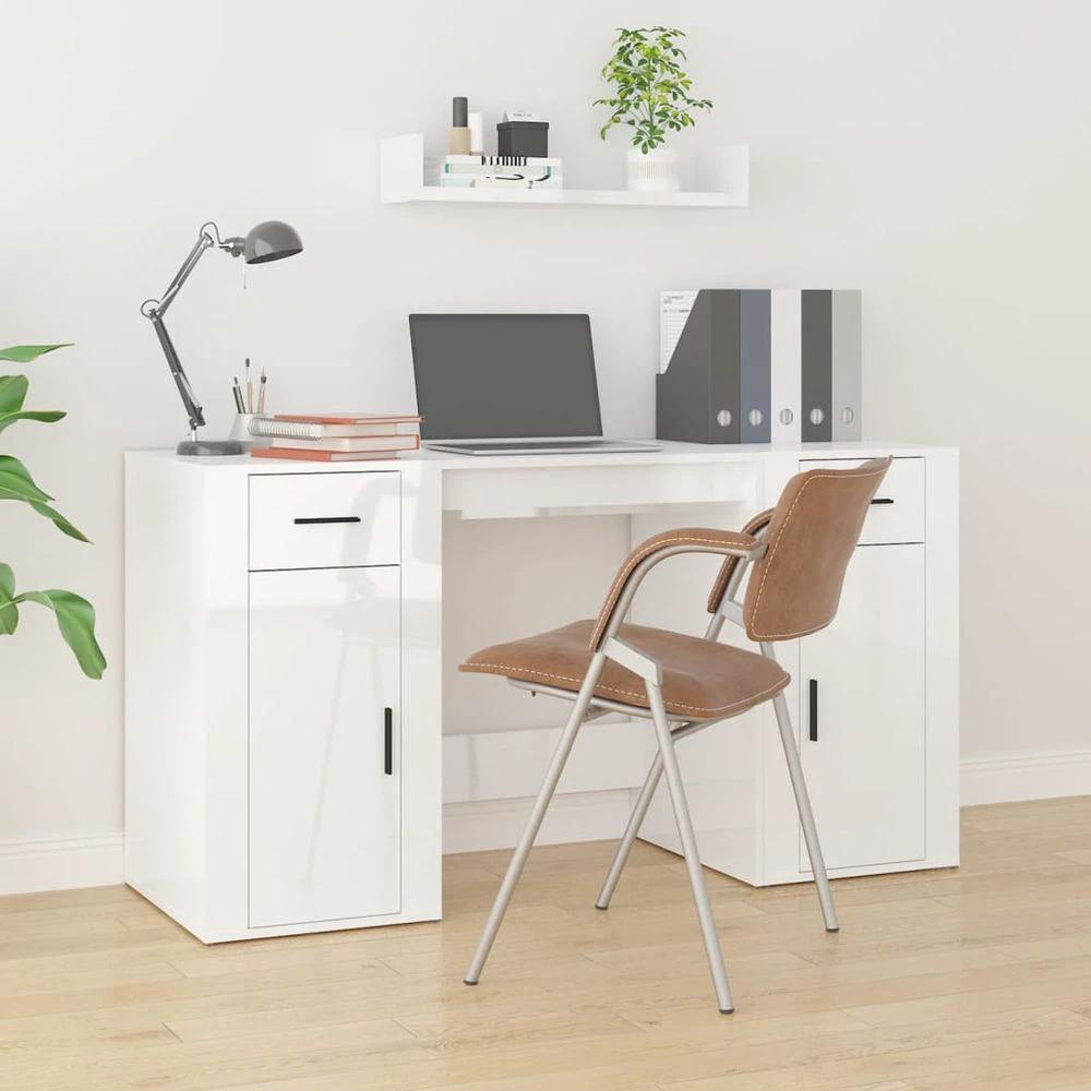 vidaXL Desk with Cabinet White vidaXL Engineered Wood - Desks Desk