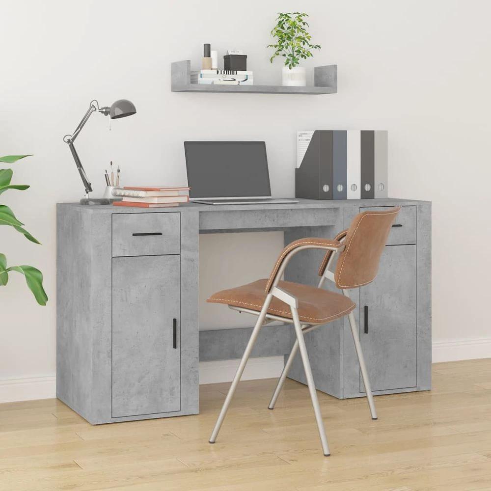vidaXL Desk with Cabinet White vidaXL Engineered Wood - Desks Desk