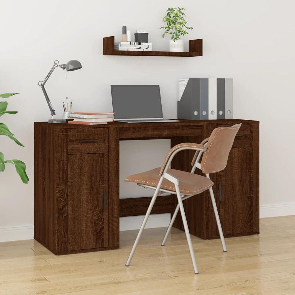 vidaXL Desk with Cabinet White vidaXL Engineered Wood - Desks Desk