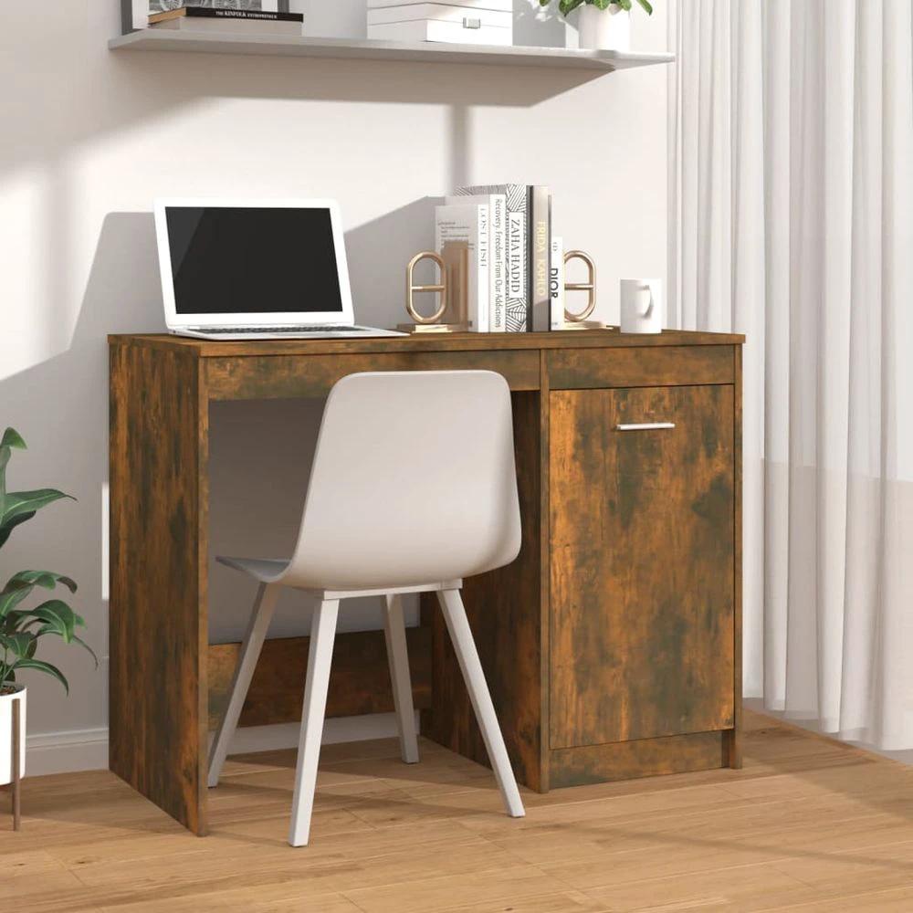 Desk Smoked Oak 100x50x76 cm vidaXL Engineered Wood by vidaXL