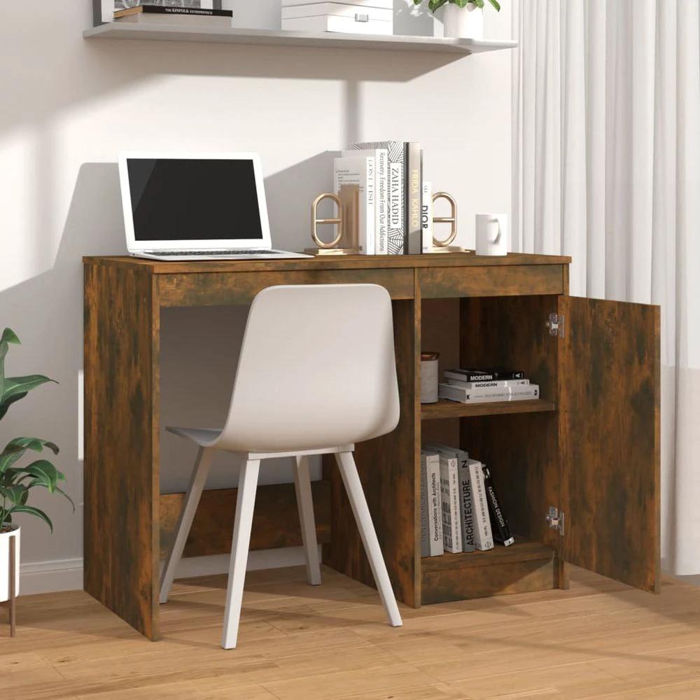 Desk Smoked Oak 100x50x76 cm vidaXL Engineered Wood by vidaXL