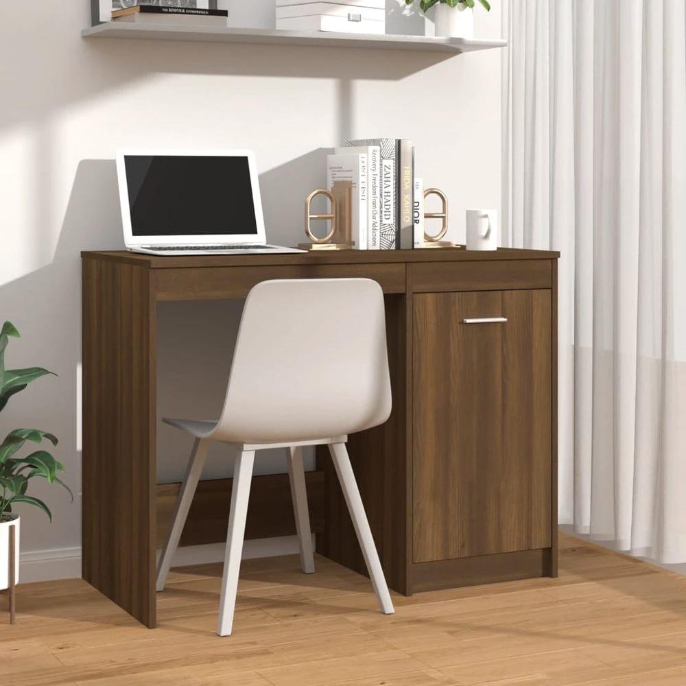 Desk Smoked Oak 100x50x76 cm vidaXL Engineered Wood by vidaXL