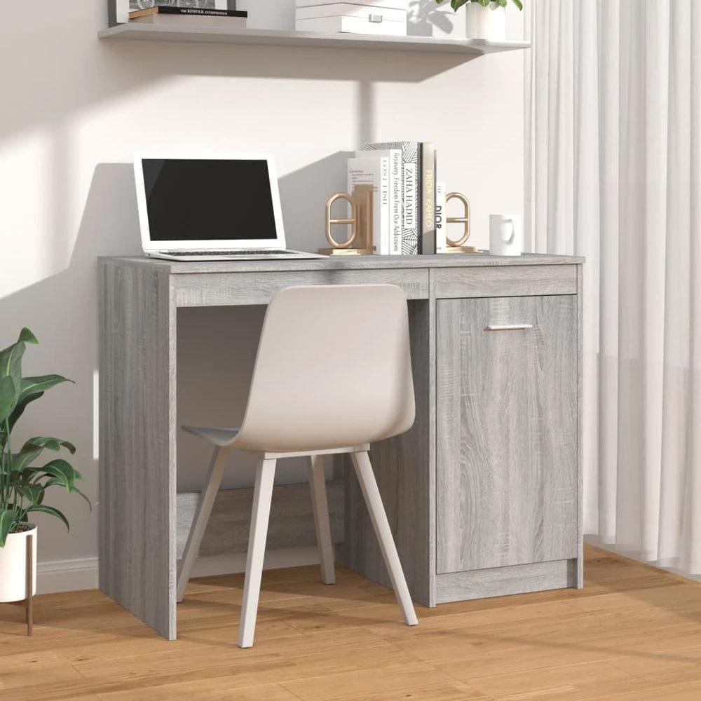 Desk Smoked Oak 100x50x76 cm vidaXL Engineered Wood by vidaXL