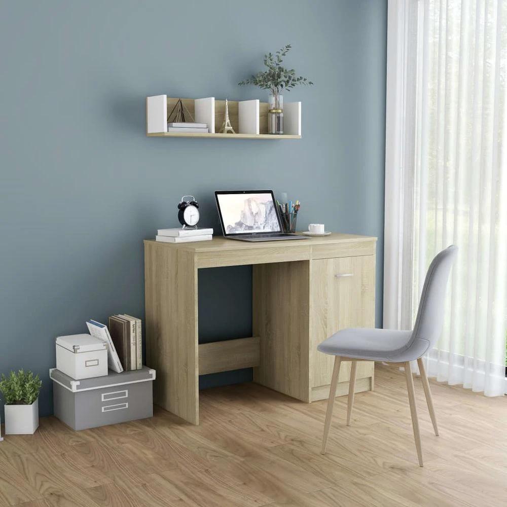 Desk Smoked Oak 100x50x76 cm vidaXL Engineered Wood by vidaXL