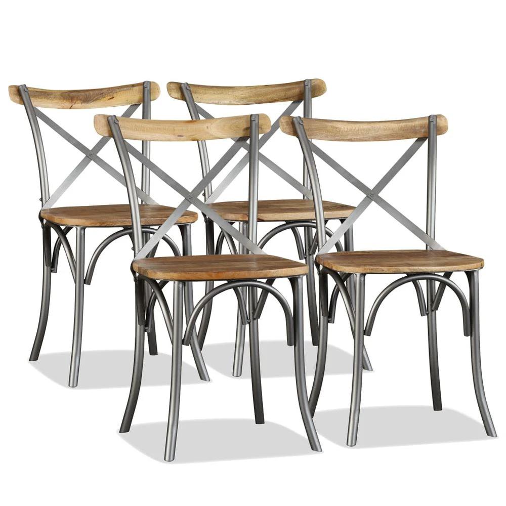Dining Chairs 4 pcs vidaXL Solid Mango Wood and Steel Cross Back by vidaXL