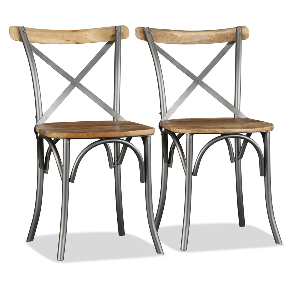Dining Chairs 4 pcs vidaXL Solid Mango Wood and Steel Cross Back by vidaXL