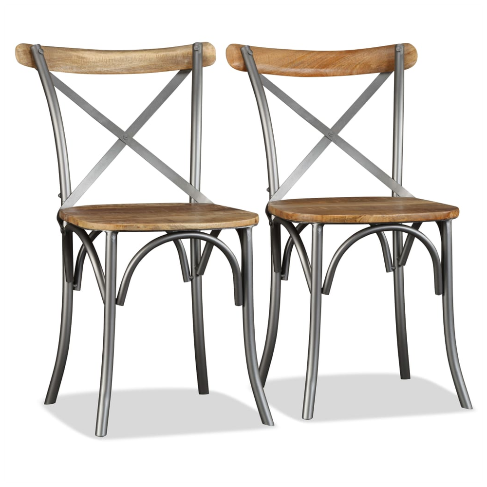 Dining Chairs 4 pcs vidaXL Solid Mango Wood and Steel Cross Back by vidaXL