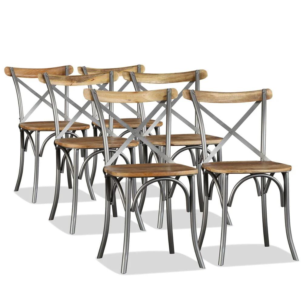 Dining Chairs 4 pcs vidaXL Solid Mango Wood and Steel Cross Back by vidaXL
