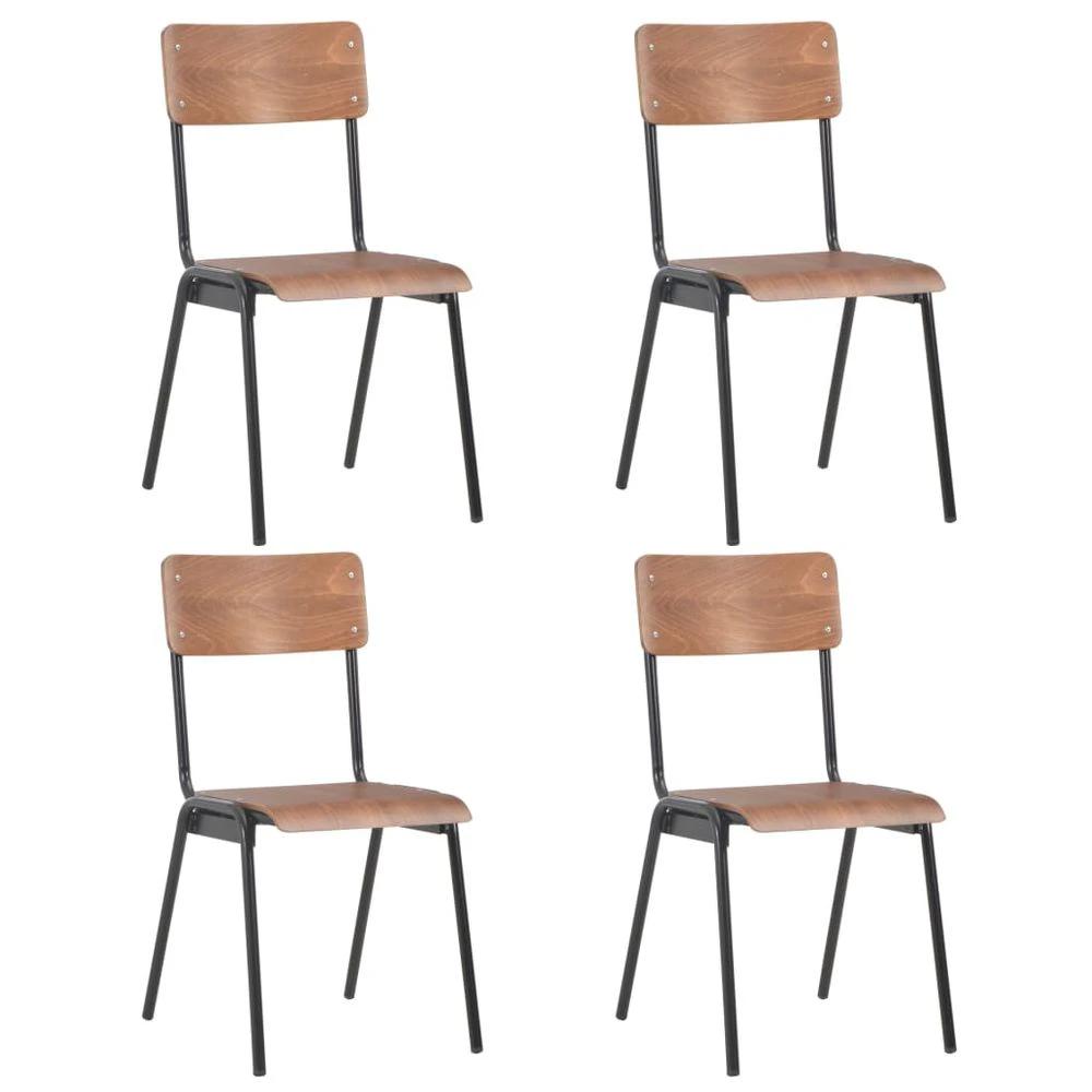 Dining Chairs 4 pcs vidaXL Brown Solid Plywood Steel by vidaXL