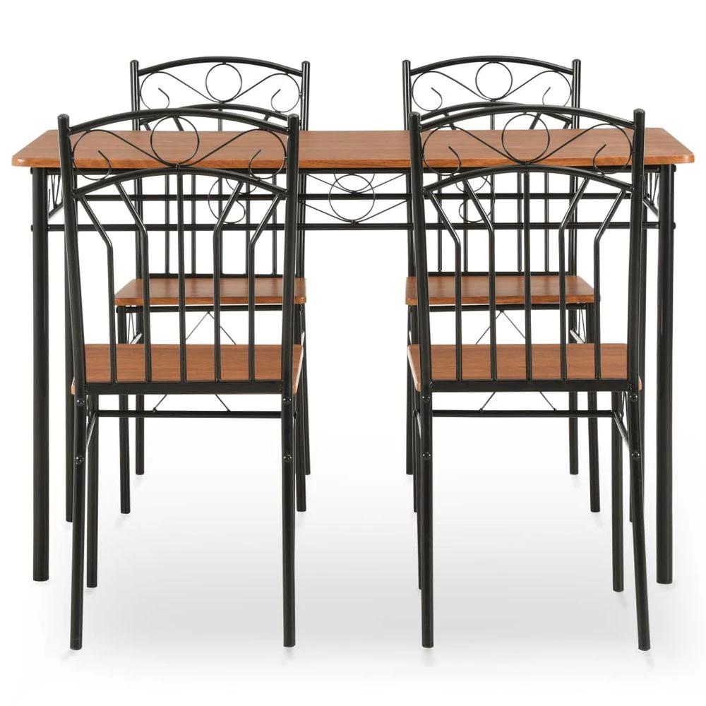 vidaXL 5 Piece Dining Set vidaXL MDF and Steel Brown - Dining Set