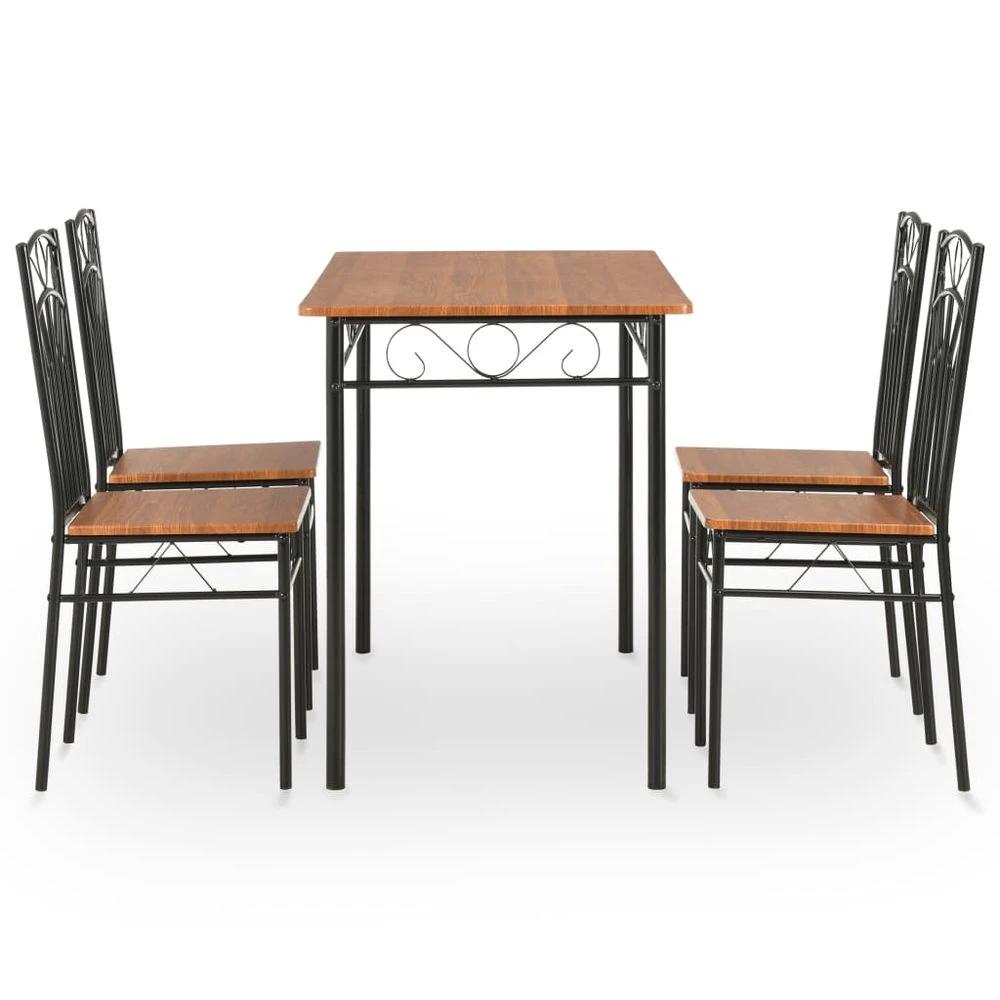 vidaXL 5 Piece Dining Set vidaXL MDF and Steel Brown - Dining Set