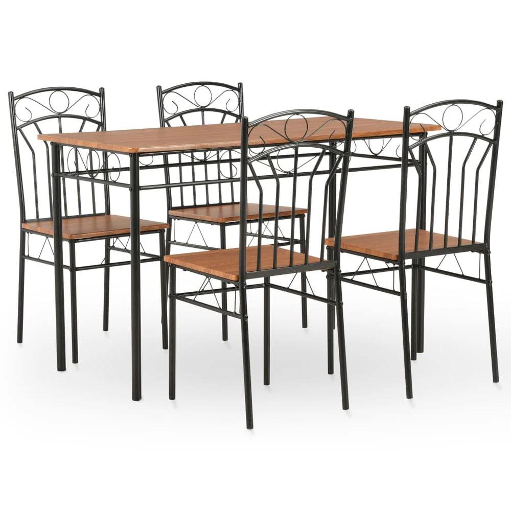 vidaXL 5 Piece Dining Set vidaXL MDF and Steel Brown - Dining Set