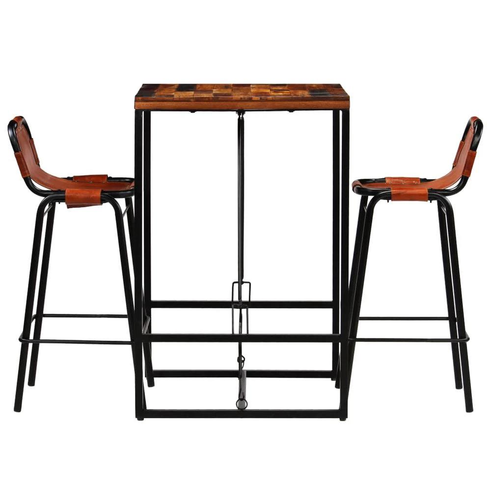 vidaXL Bar Set 3 Pieces vidaXL Solid Reclaimed Wood and Genuine Goat Leather - Uncategorized Dining Set