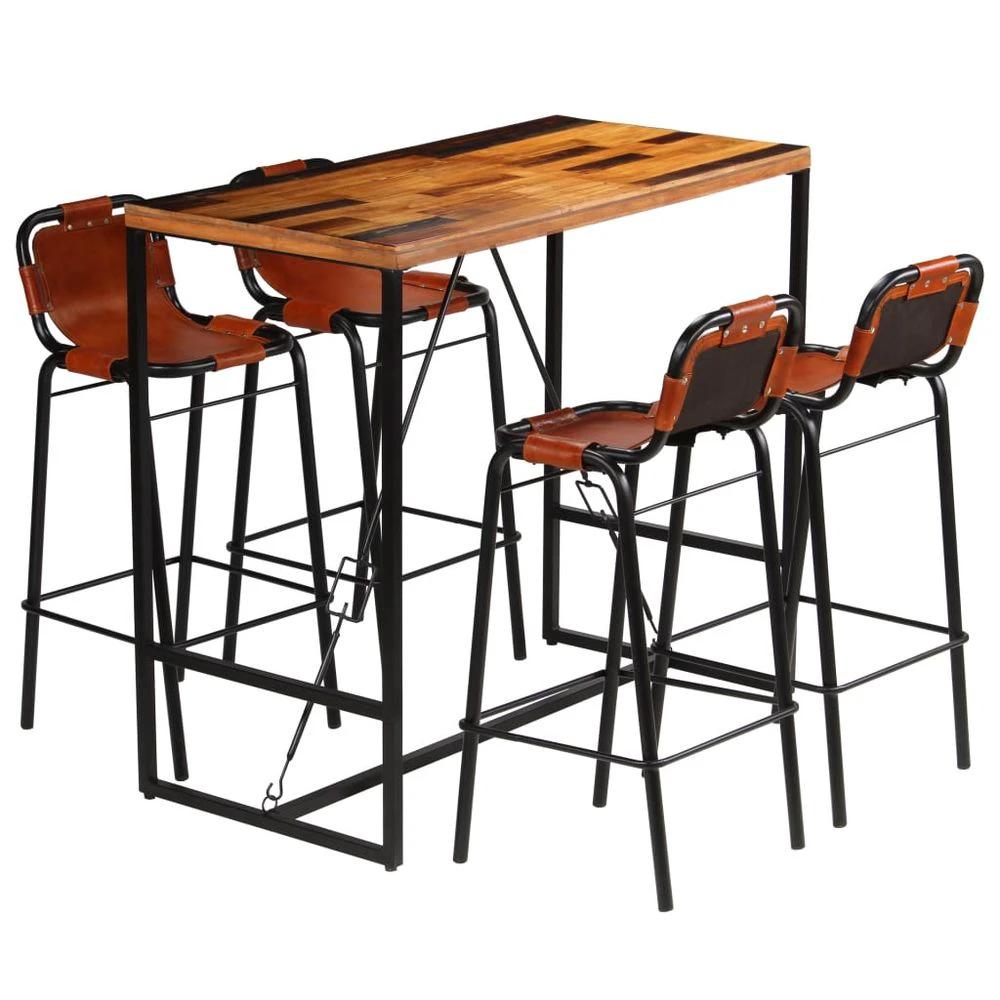 vidaXL Bar Set 3 Pieces vidaXL Solid Reclaimed Wood and Genuine Goat Leather - Uncategorized Dining Set