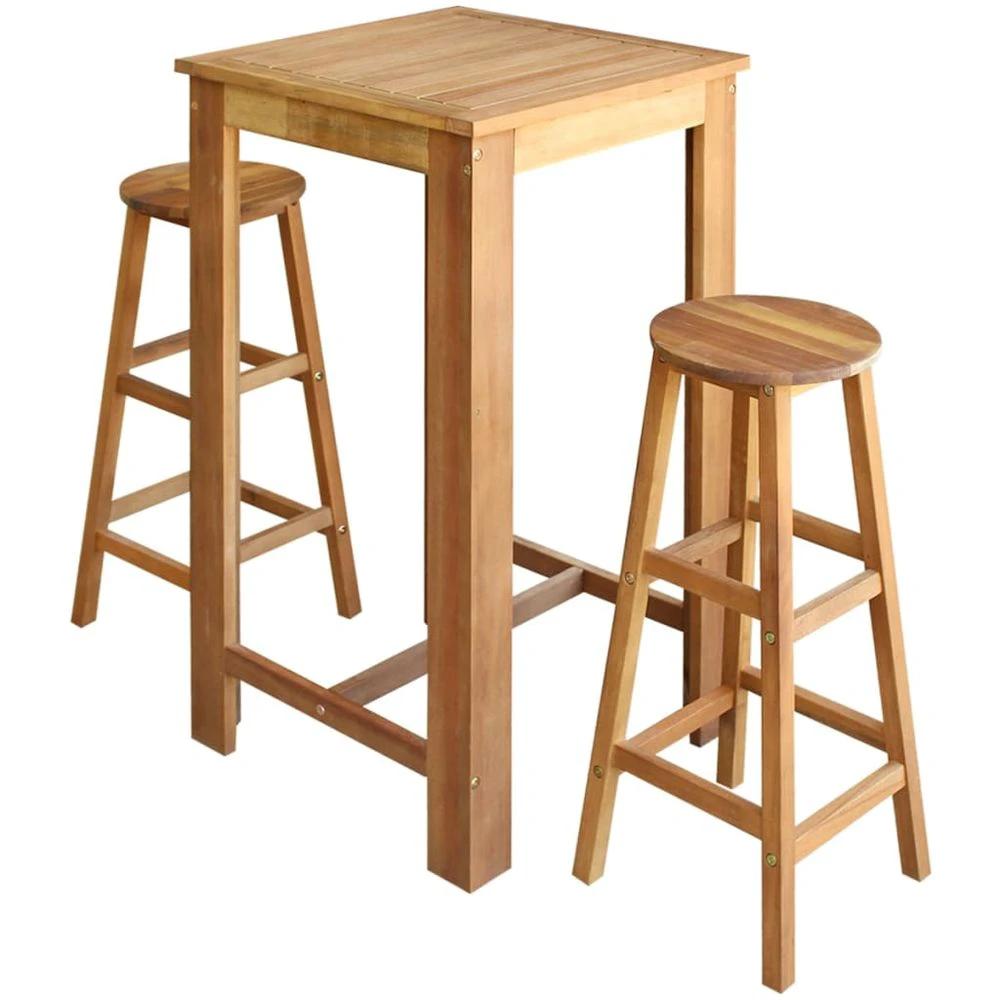 vidaXL Bar Table and Stool Set 3 Pieces vidaXL Solid Acacia Wood - Uncategorized Dining Set