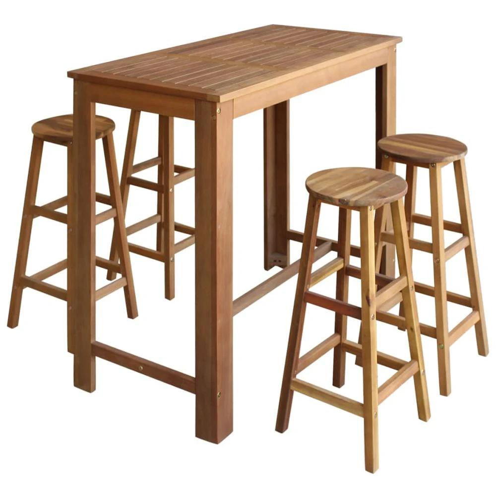 Bar Table and Stool Set 3 Pieces vidaXL Solid Acacia Wood by vidaXL