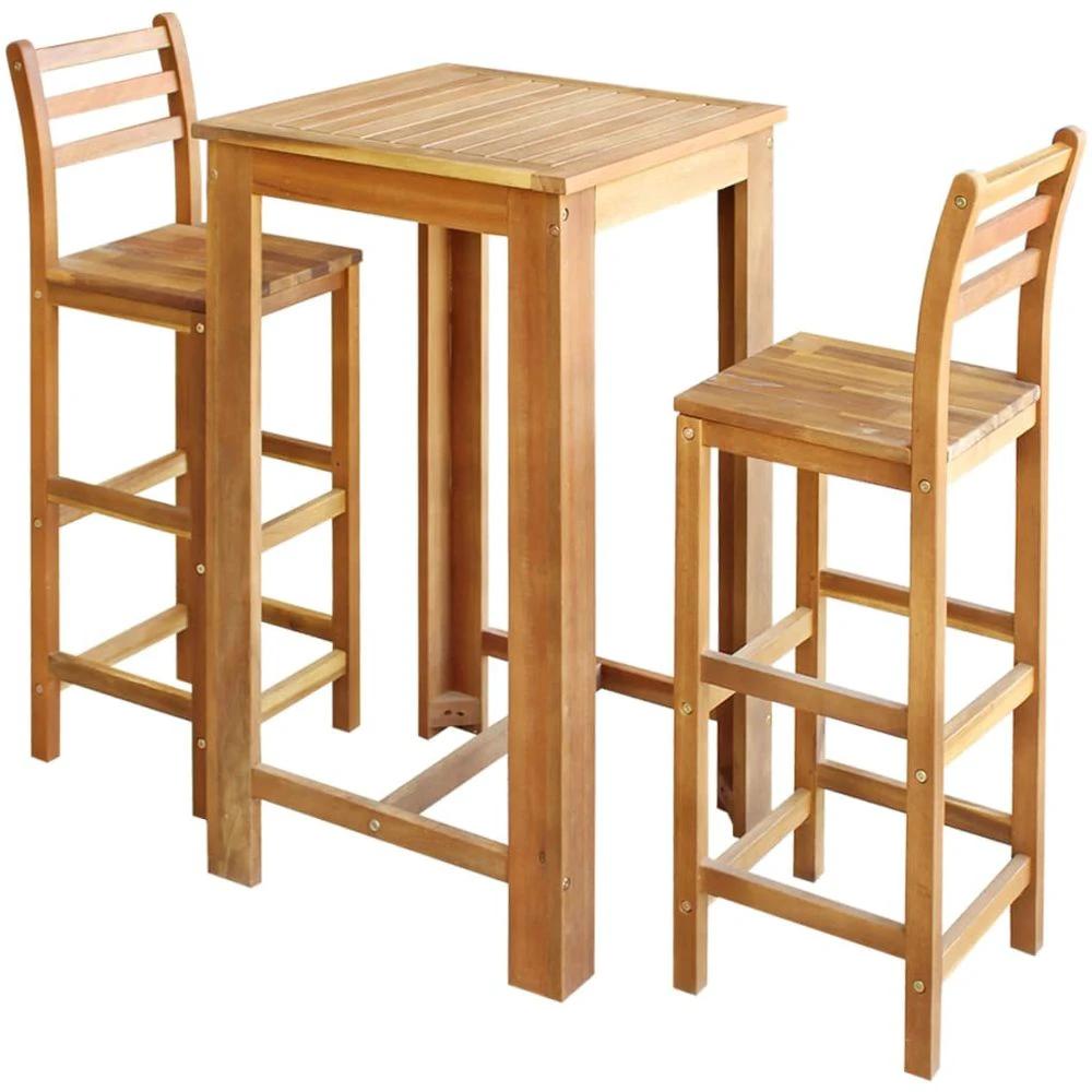 vidaXL Bar Table and Chair Set 3 Pieces vidaXL Solid Acacia Wood - Uncategorized Dining Set