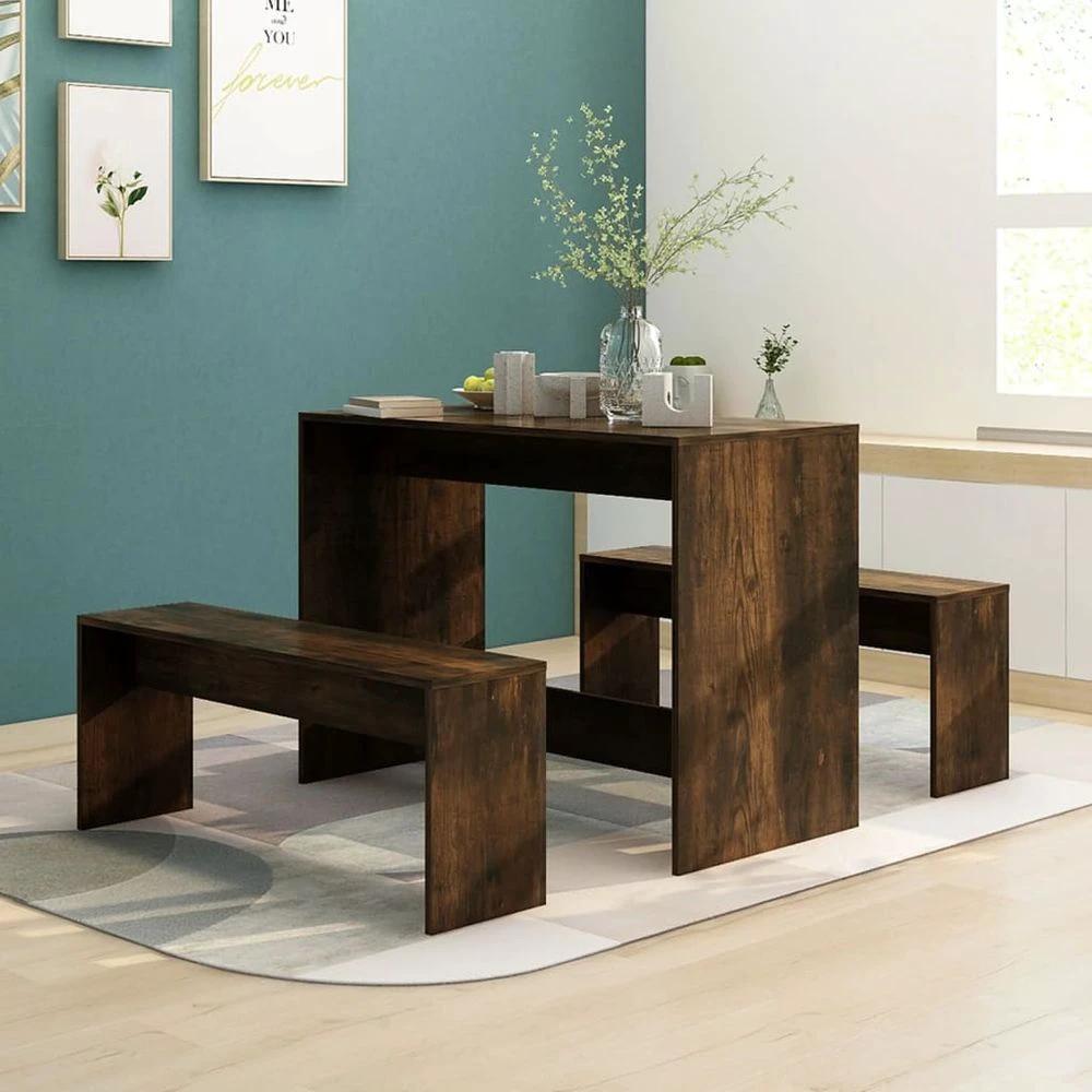 3 Piece vidaXL Dining Set Smoked Oak Engineered Wood by vidaXL