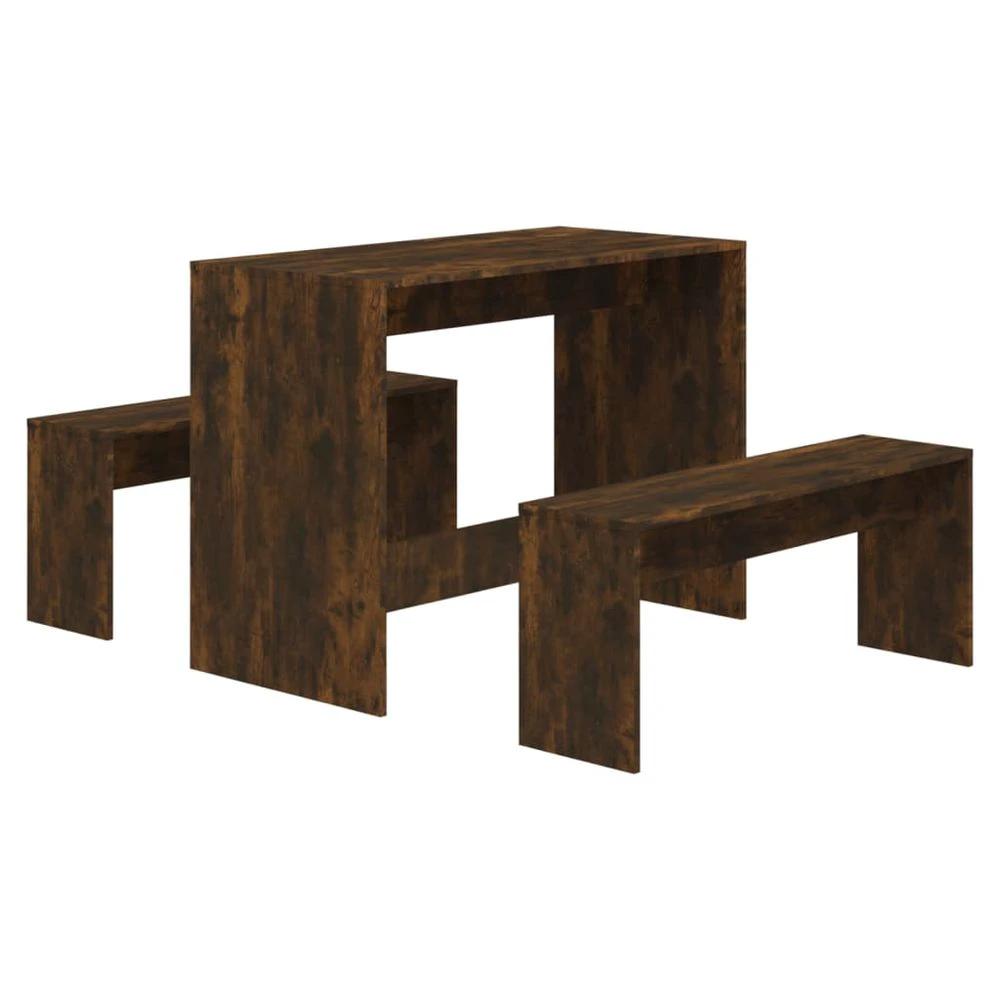 3 Piece vidaXL Dining Set Smoked Oak Engineered Wood by vidaXL