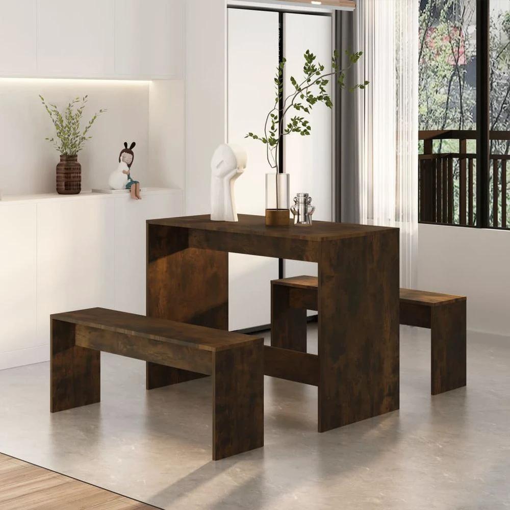 vidaXL 3 Piece vidaXL Dining Set Smoked Oak Engineered Wood - Uncategorized Dining Set