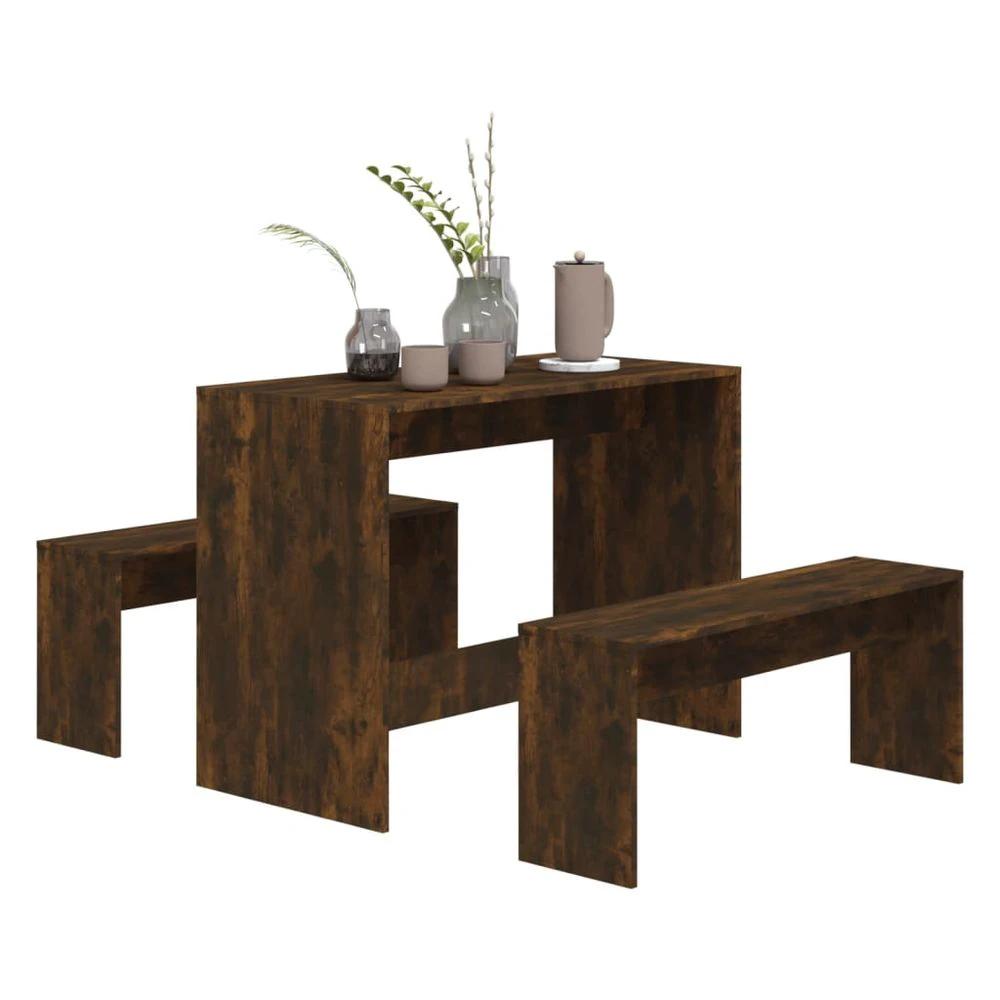 vidaXL 3 Piece vidaXL Dining Set Smoked Oak Engineered Wood - Uncategorized Dining Set