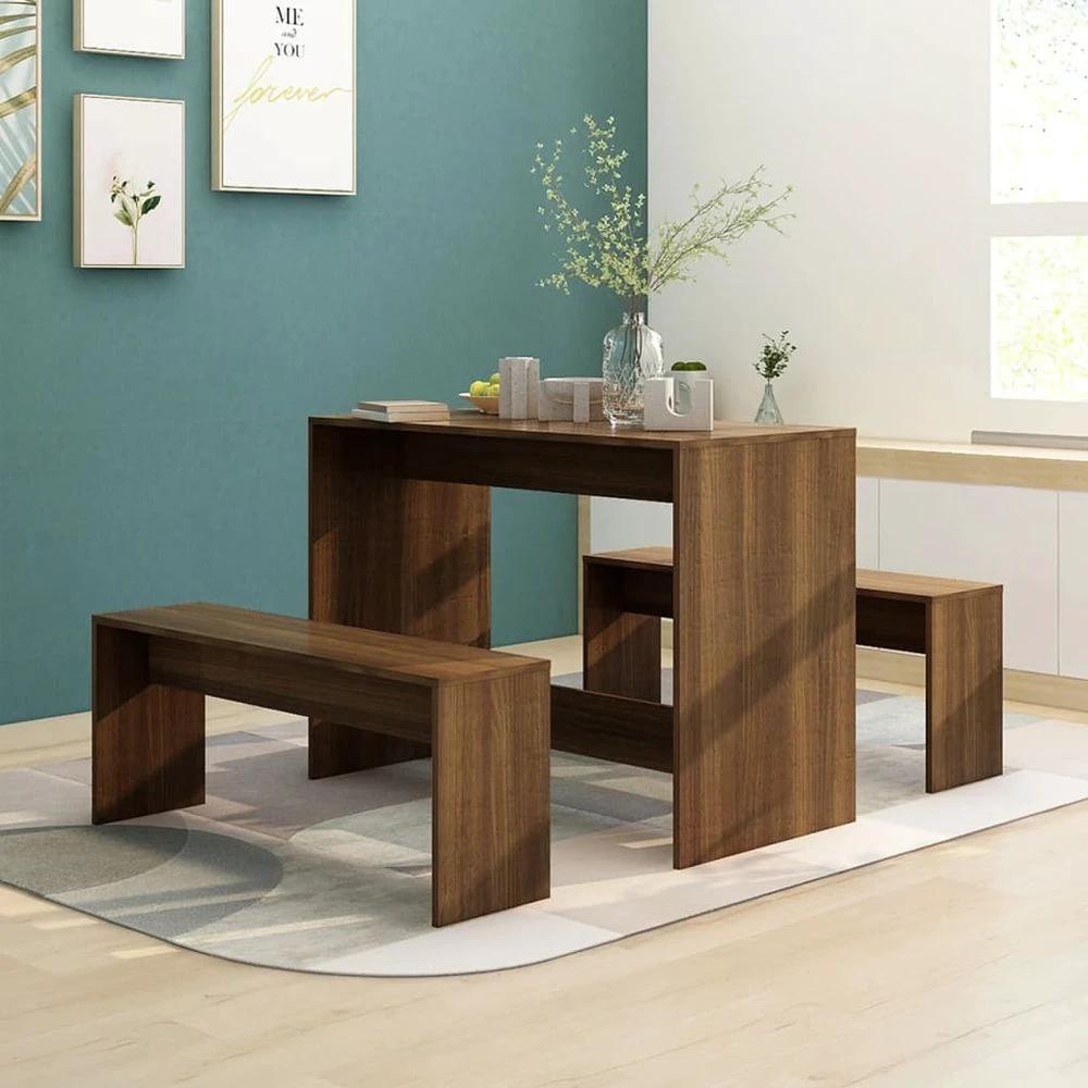 vidaXL 3 Piece vidaXL Dining Set Smoked Oak Engineered Wood - Uncategorized Dining Set