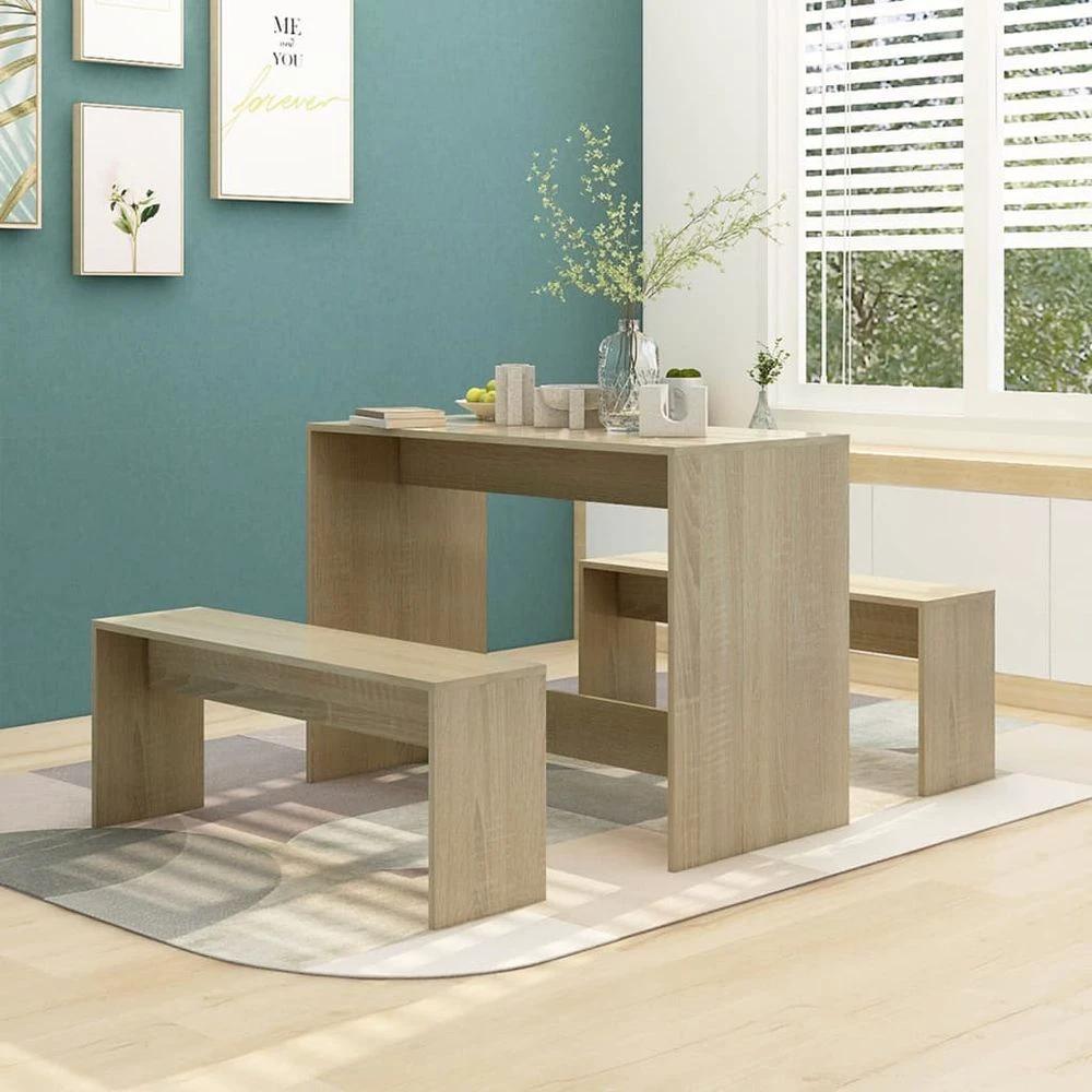 vidaXL 3 Piece vidaXL Dining Set Smoked Oak Engineered Wood - Uncategorized Dining Set