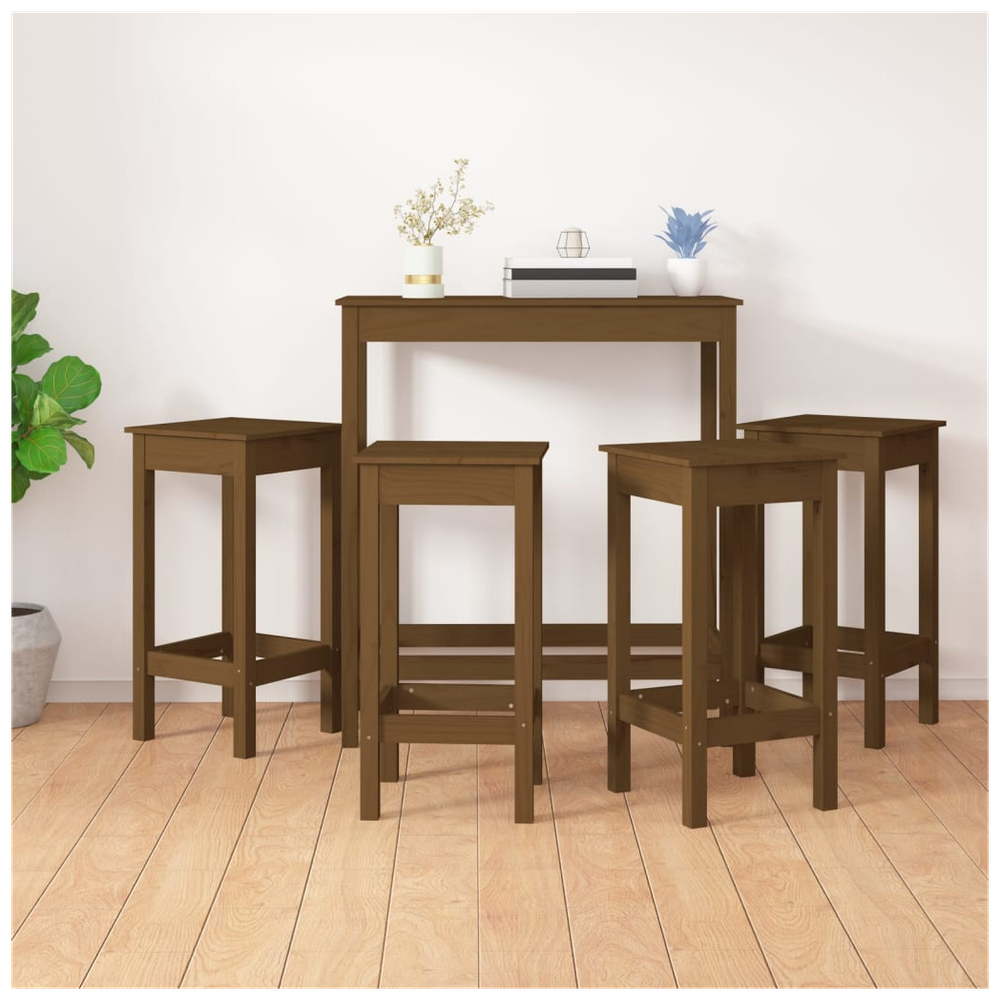 vidaXL 5 Piece Bar Set Honey Brown Solid Wood Pine by vidaXL