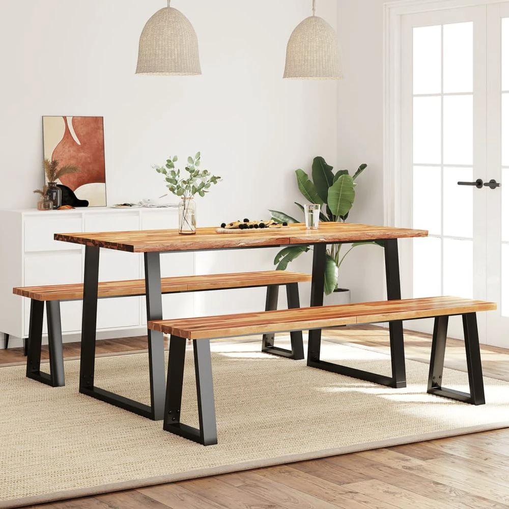 3 Piece vidaXL Dining Set with Live Edge Solid Wood Acacia by vidaXL