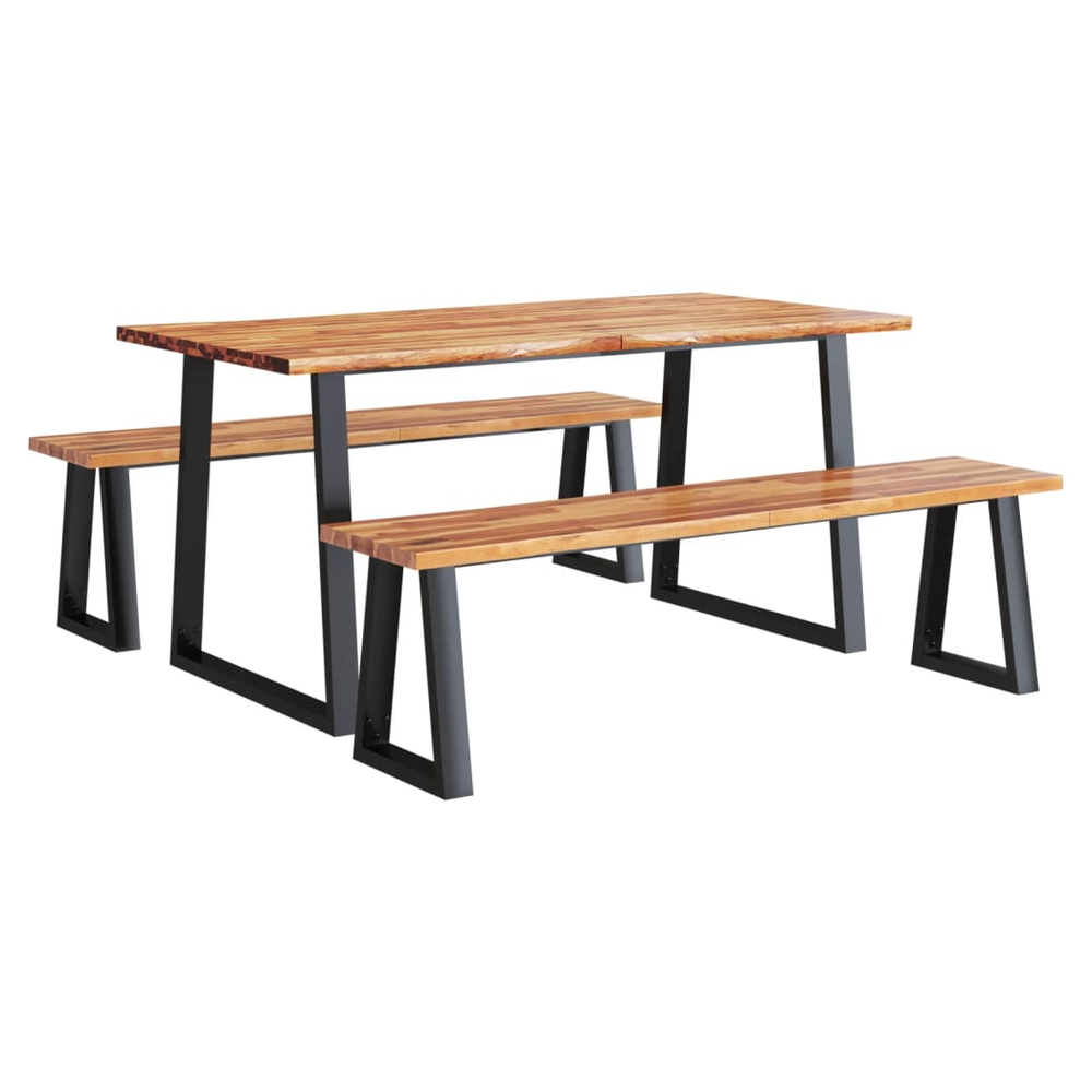 3 Piece vidaXL Dining Set with Live Edge Solid Wood Acacia by vidaXL