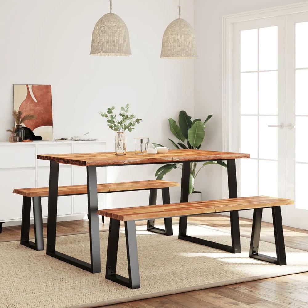vidaXL 3 Piece vidaXL Dining Set with Live Edge Solid Wood Acacia - Uncategorized Dining Set