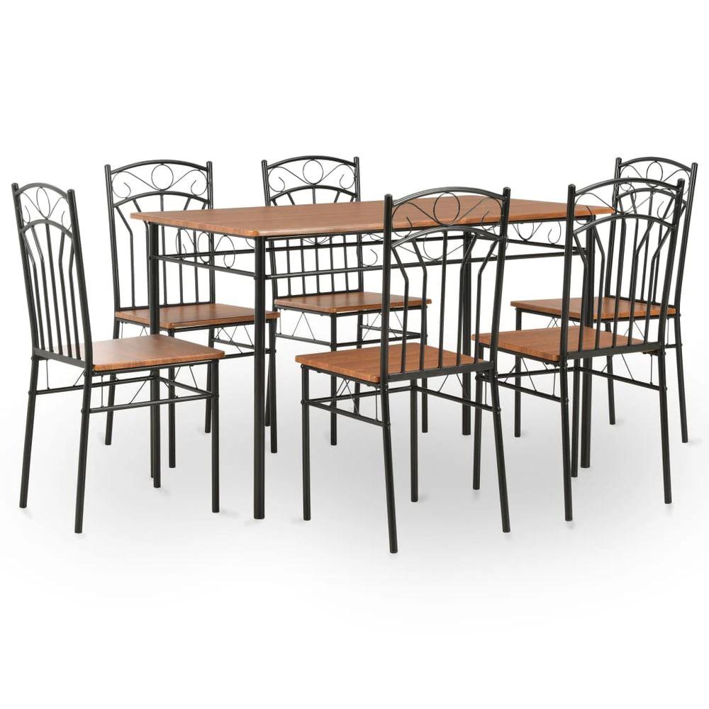 vidaXL 7 Piece Dining Set MDF and Steel Brown - Dining Set