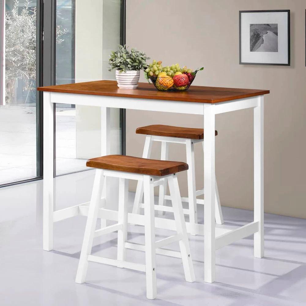vidaXL Bar Table and Stool Set 3 Pieces vidaXL Solid Wood - Uncategorized Dining Set