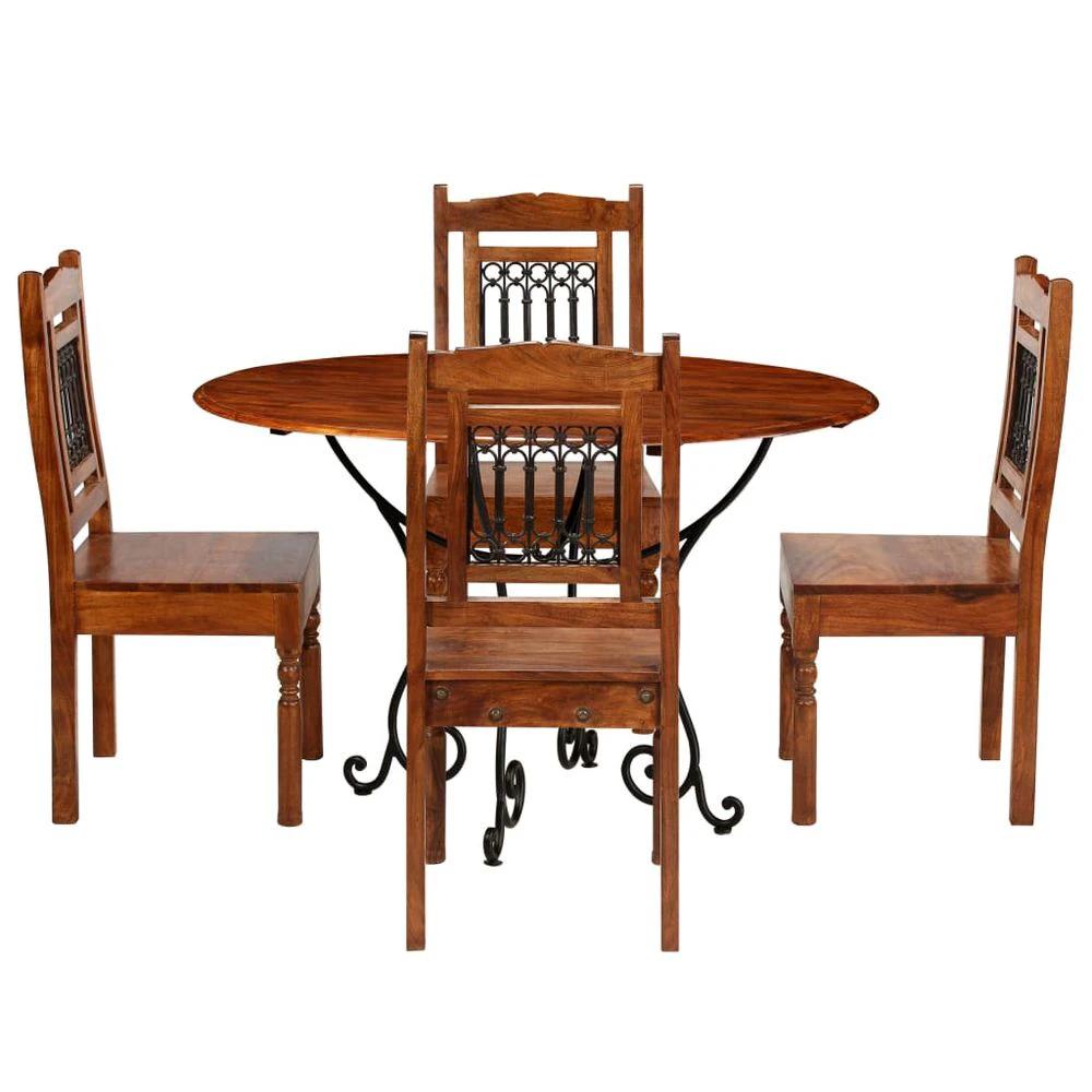 Dining Table Set 5 Piece vidaXL Solid Acacia Wood with Sheesham Finish by vidaXL