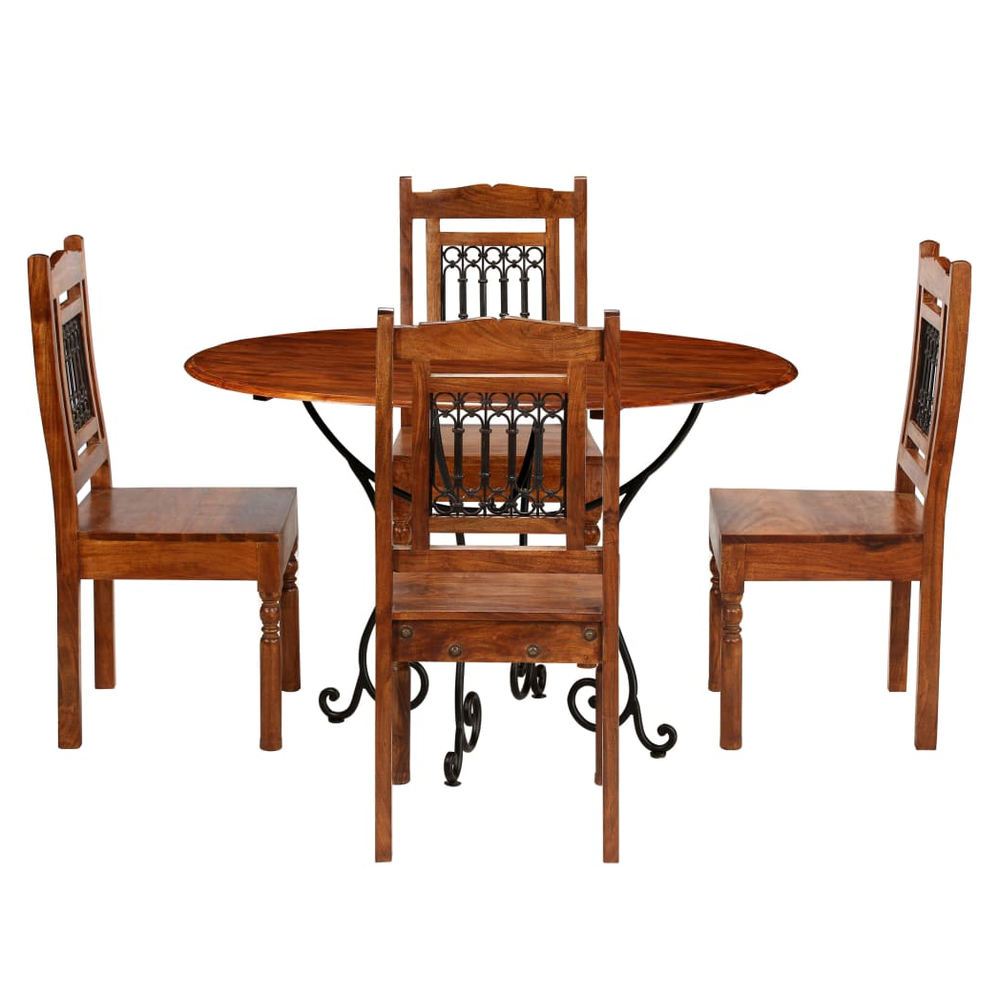 Dining Table Set 5 Piece vidaXL Solid Acacia Wood with Sheesham Finish by vidaXL