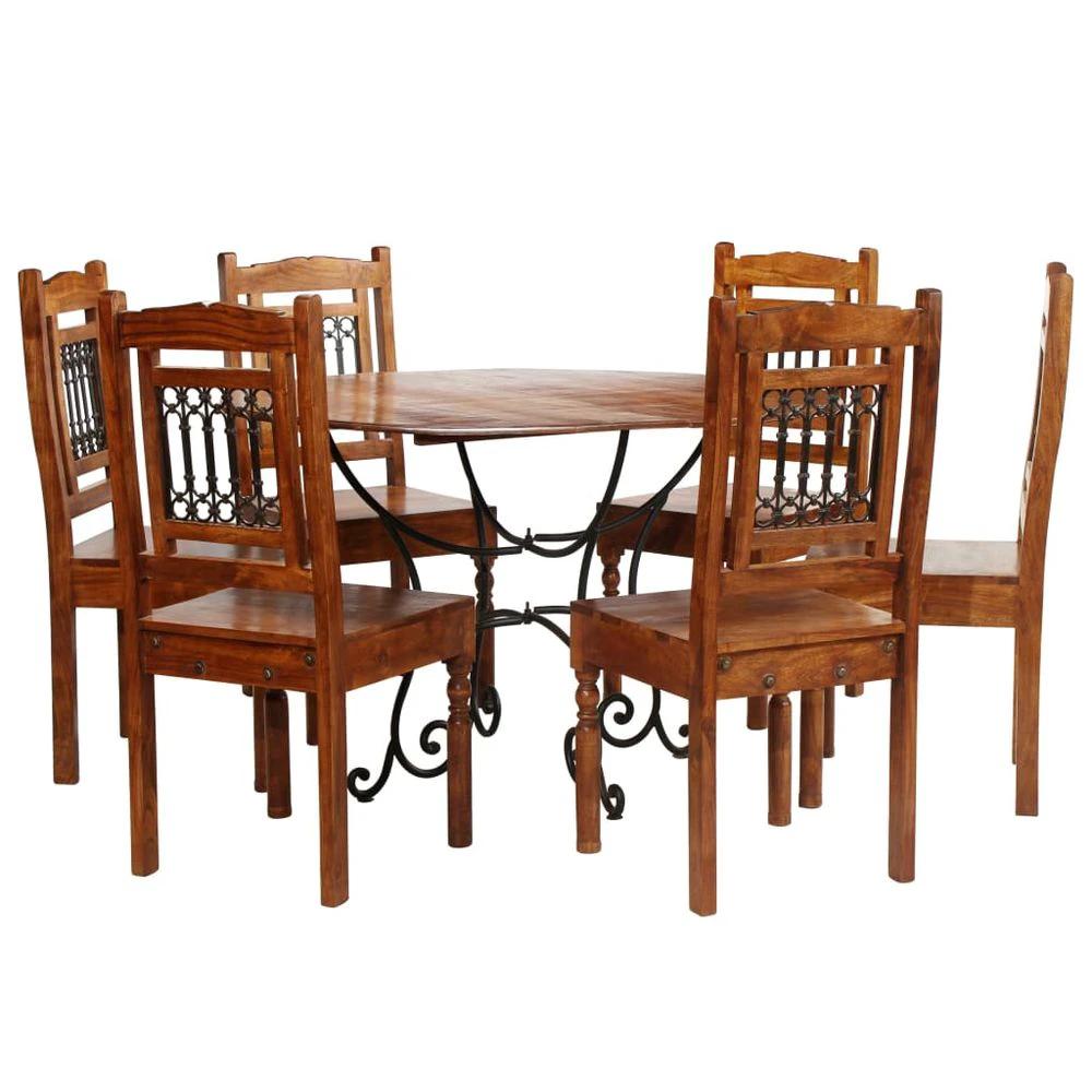 Dining Table Set 7 Piece vidaXL Solid Acacia Wood with Sheesham Finish by vidaXL