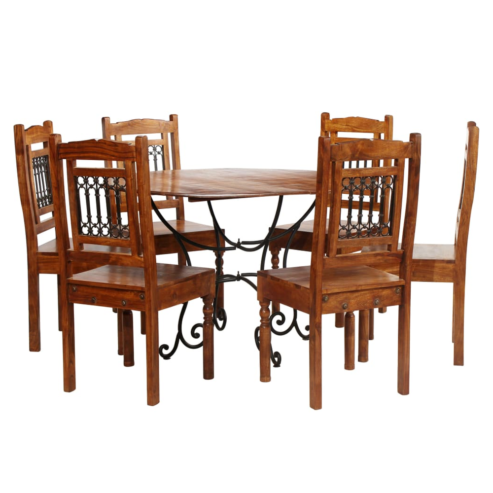 Dining Table Set 7 Piece vidaXL Solid Acacia Wood with Sheesham Finish by vidaXL