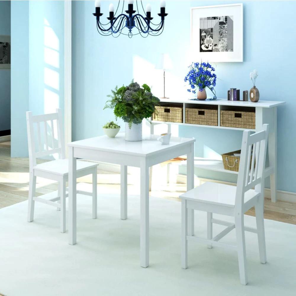 Three Piece Dining Set Pinewood vidaXL White by vidaXL