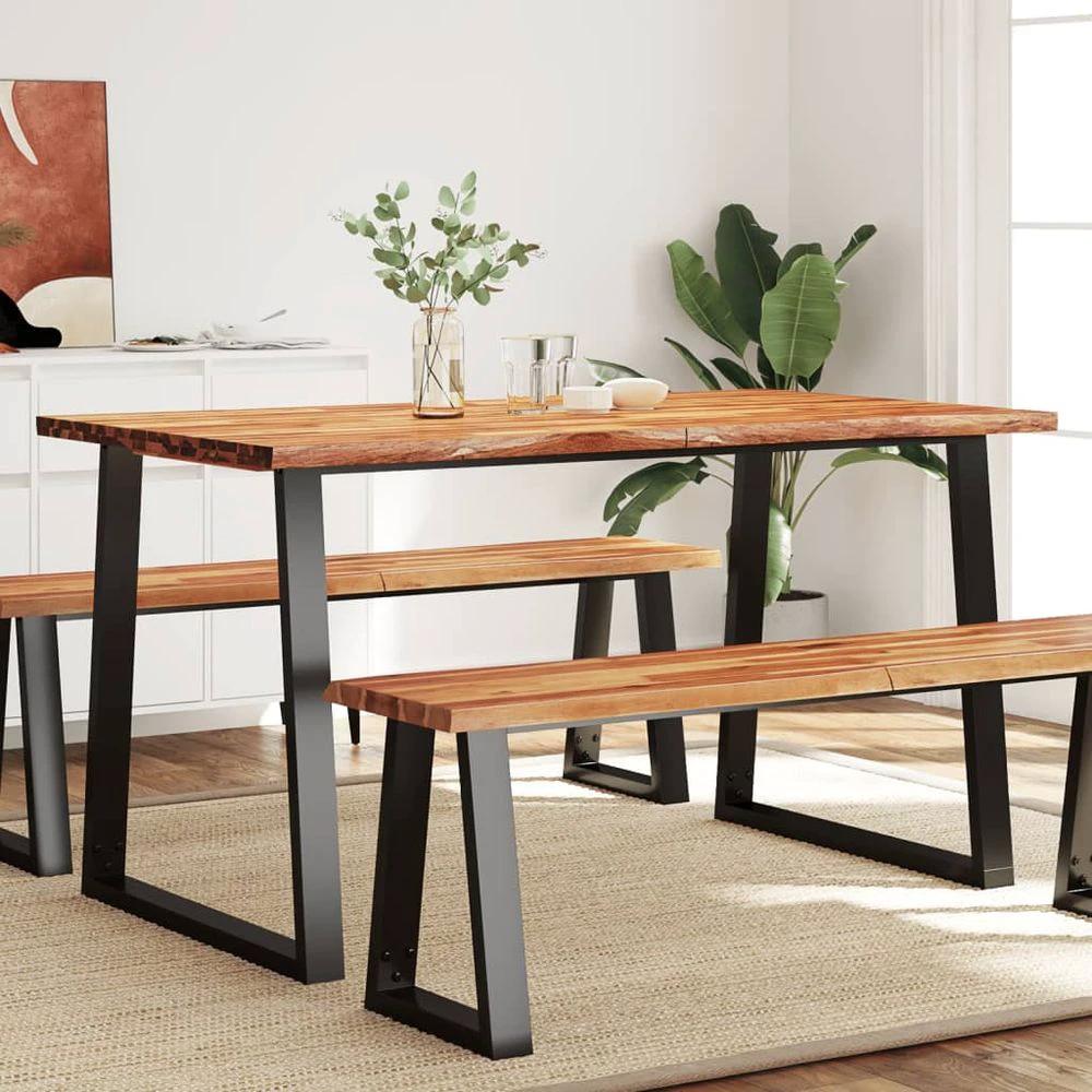 vidaXL Dining Table with Live Edge 110x70x75 cm vidaXL Solid Wood Acacia - Uncategorized Dining Table