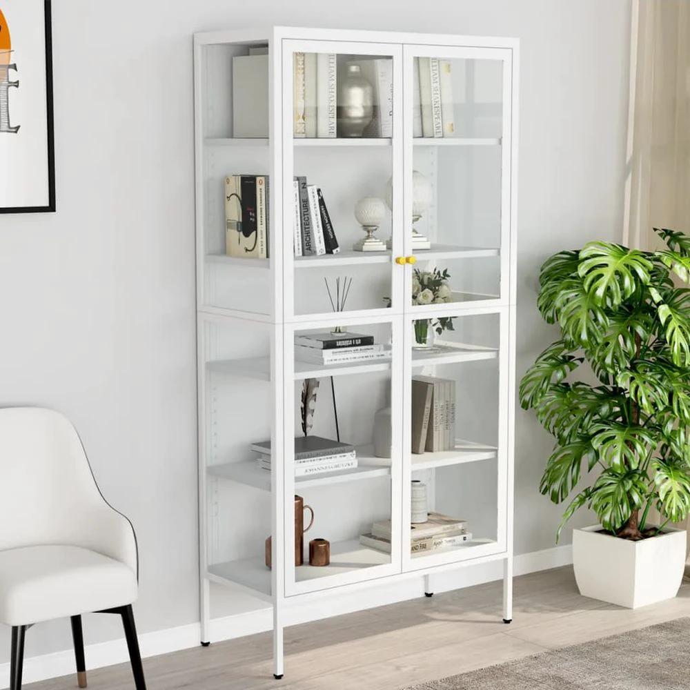 vidaXL Display Cabinet White vidaXL 90x40x180 cm Steel and Tempered Glass - Uncategorized Display Cabinet