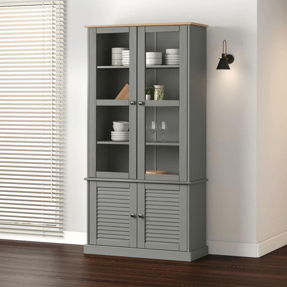 Glass Display Cabinet VIGO vidaXL 85x35x170 cm Solid Wood Pine by vidaXL