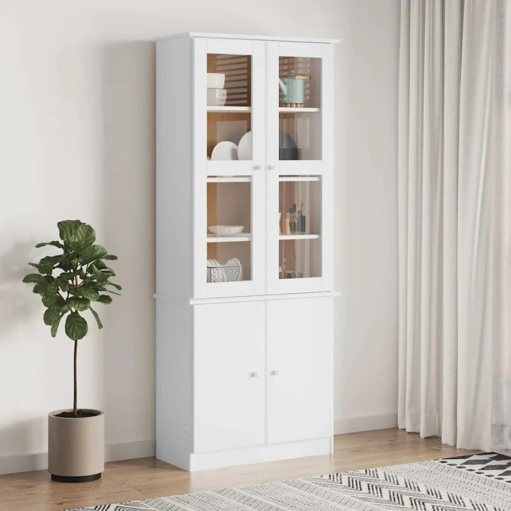 vidaXL Glass Display Cabinet ALTA vidaXL White 77x35x186.5 cm Solid Wood Pine - Uncategorized Display Cabinet