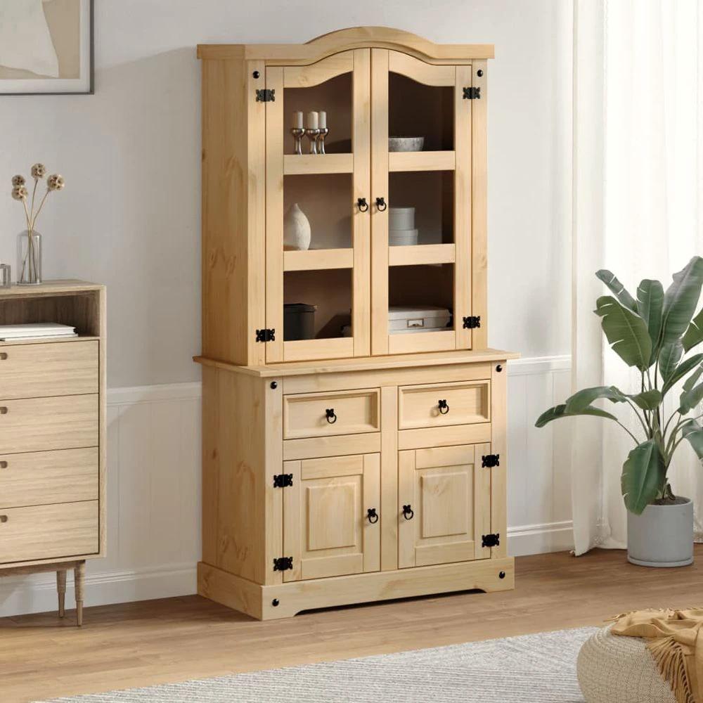 vidaXL Glass Display Cabinet Corona vidaXL 100x48.5x179 cm Solid Wood Pine - Uncategorized Display Cabinet