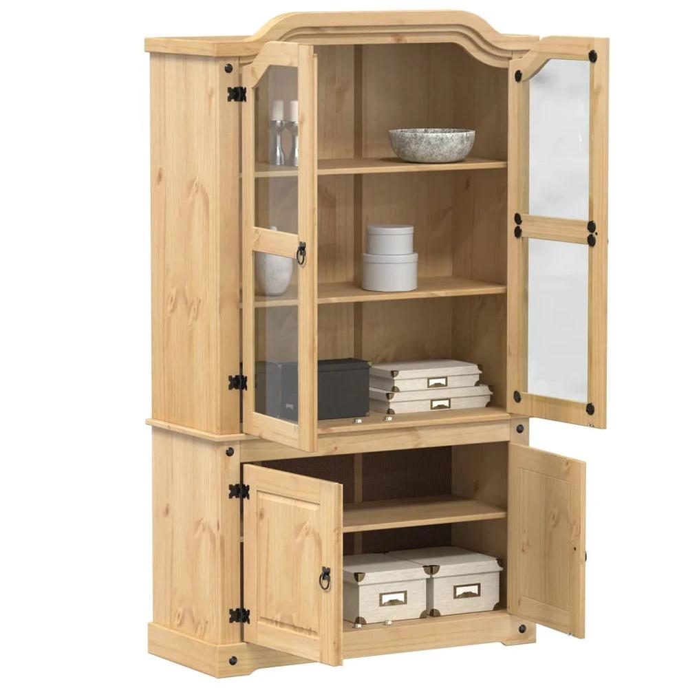 vidaXL Glass Display Cabinet Corona vidaXL 103.5x42x180 cm Solid Wood Pine - Uncategorized Display Cabinet