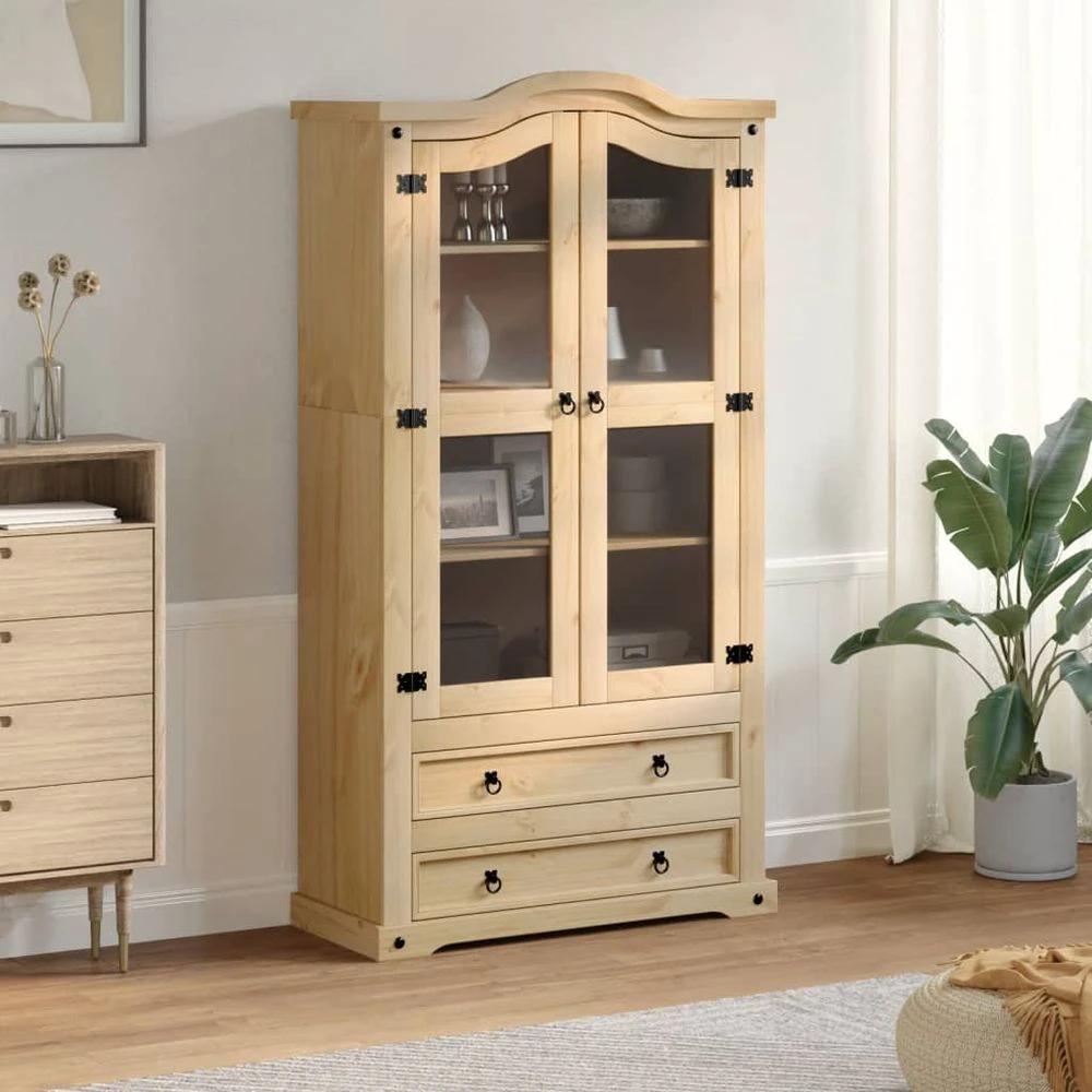 vidaXL Glass Display Cabinet Corona vidaXL 99x43x187 cm Solid Wood Pine - Uncategorized Display Cabinet
