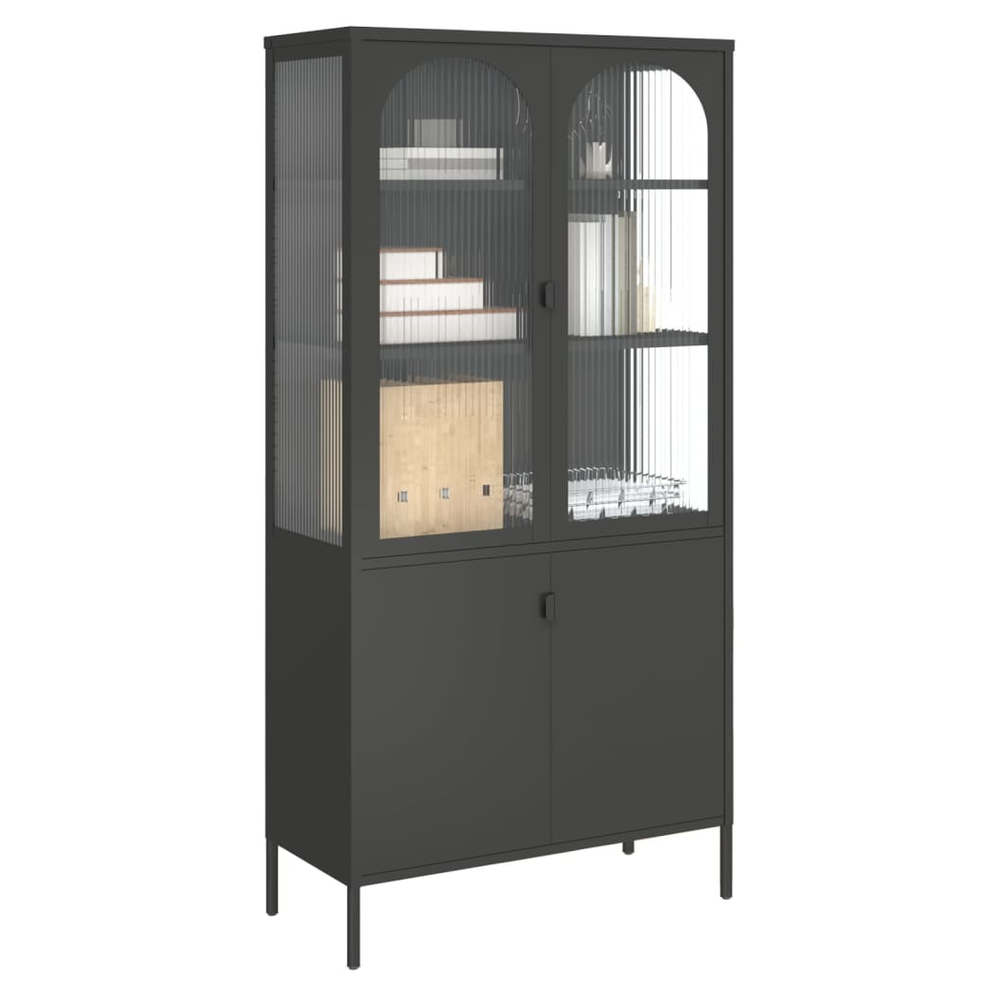 Highboard Black 90x40x180 cm vidaXL Glass and Steel by vidaXL