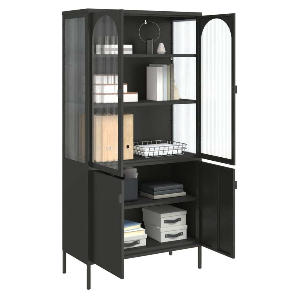 Highboard Black 90x40x180 cm vidaXL Glass and Steel by vidaXL