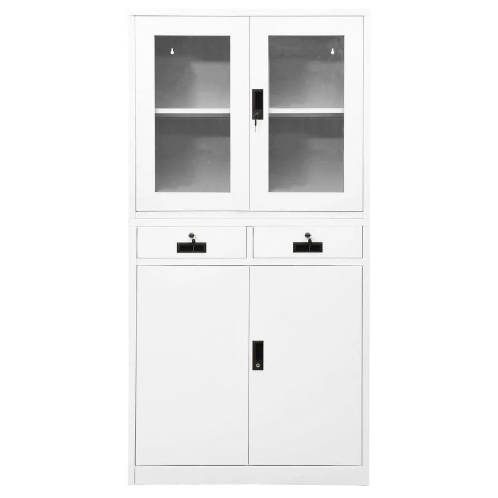 Office Cabinet White 90x40x180 cm vidaXL Steel and Tempered Glass by vidaXL